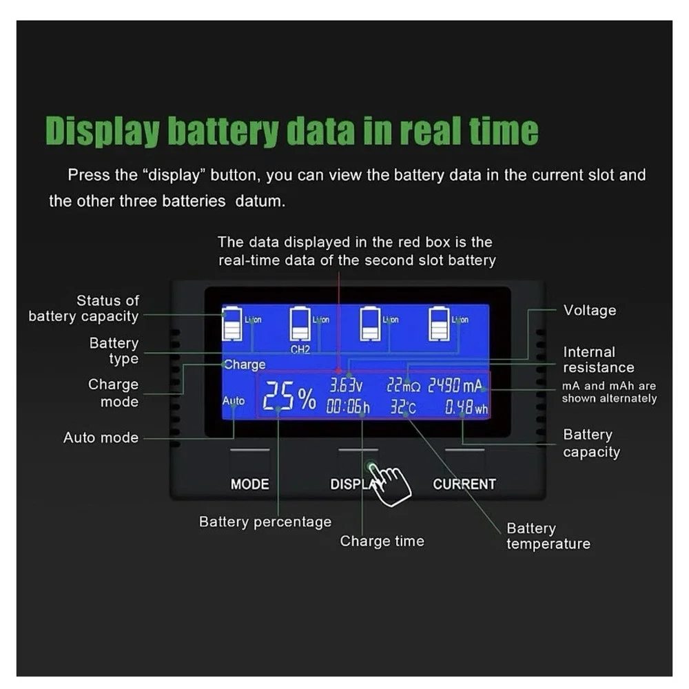 Battery Charger Universal 4 Bay Intelligent Quick Charger With LCD Display Indep